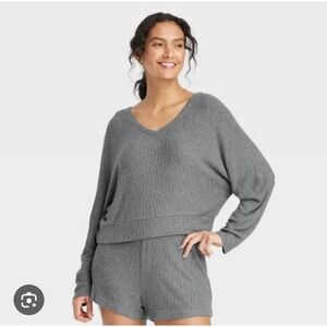 Auden Cozy Ribbed Relaxed Fit Dolman Sleeve PJ Pajama Shirt size L - Gray - NEW